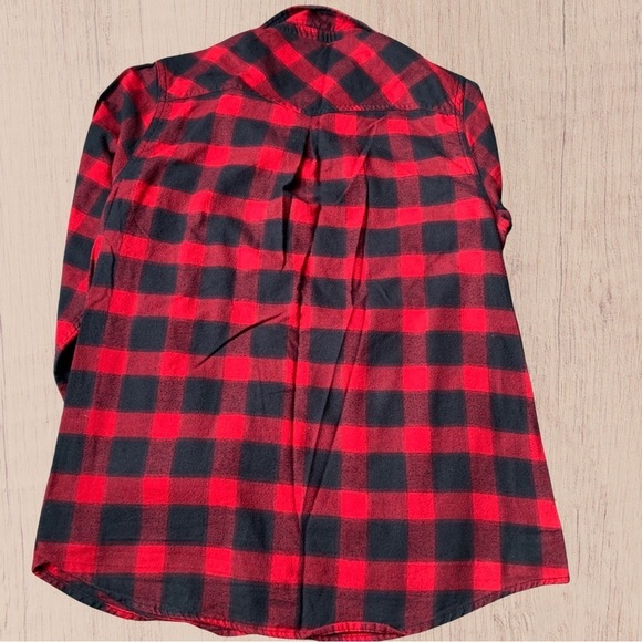 Long Sleeve Button Down Plaid Flannel Black Red 100% Cotton - Picture 2 of 10
